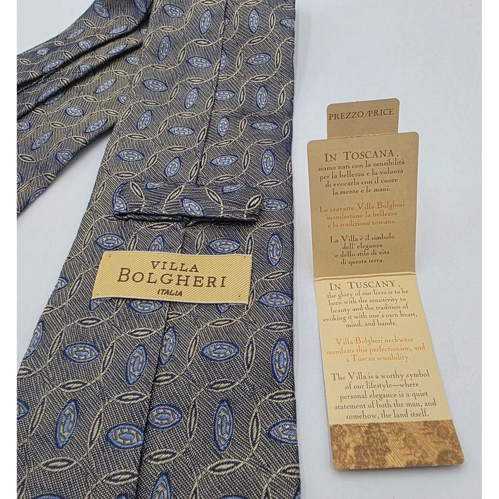 Villa Bolgheri Italia Blue Gold Geometric Silk Tie Made in Italy NWT